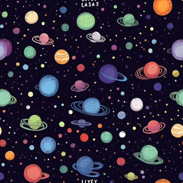 A pattern of planets with the words " live yy " on the bottom.