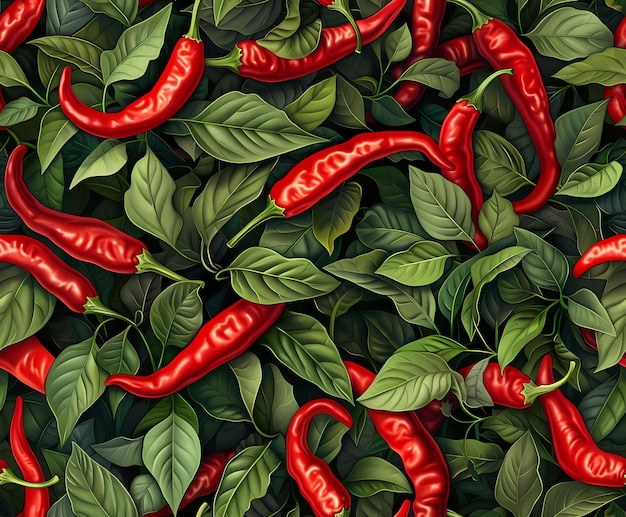 pattern of red chili peppers with green plants