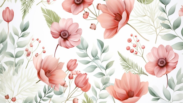 Pattern red flowers with white background