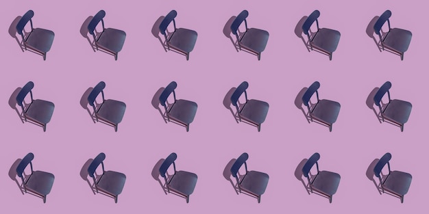 Pattern retro brown wooden chair isolated on a purple background with shade