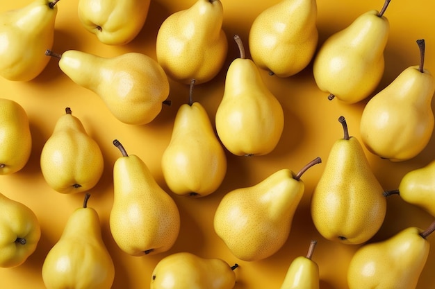 Photo a pattern of ripe yellow pears on a yellow background