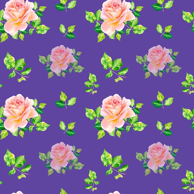 A pattern of roses on a blue background Watercolor illustration Textile Botany