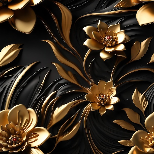 Pattern seamless Floral Gold and Black