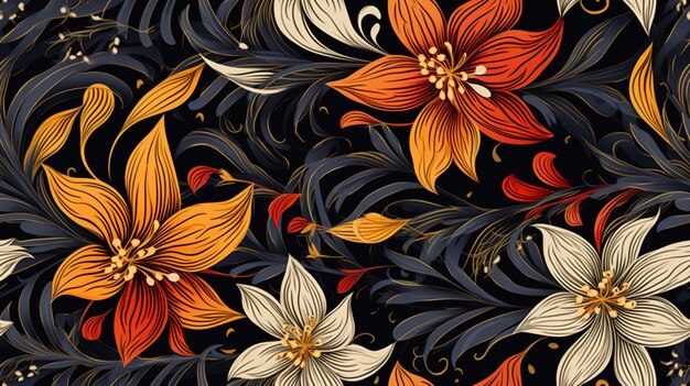 pattern showcasing flowers with tribal patterns and motifs