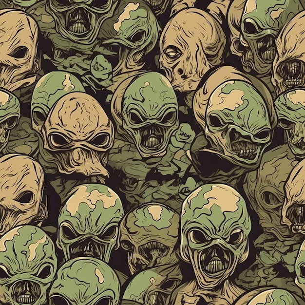 A pattern of skulls with the word hell on it.