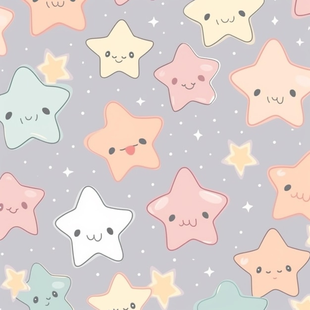 A pattern of stars with the words hello kitty on the bottom.