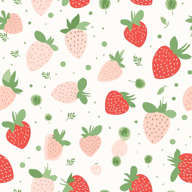 A pattern of strawberries and green leaves