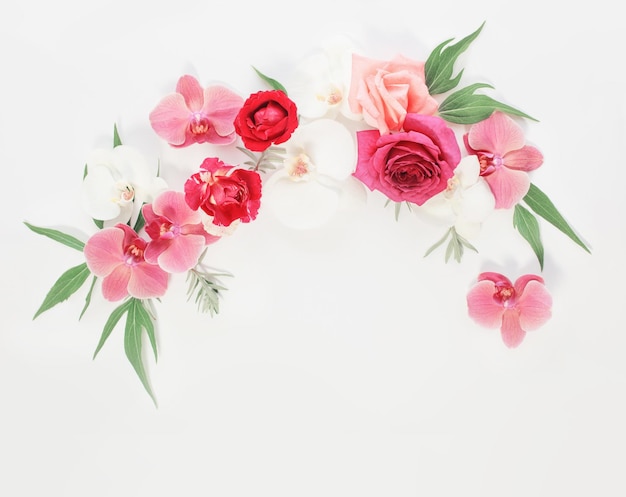 Pattern of summer flowers on white background