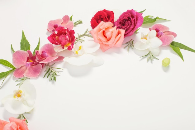 Pattern of summer flowers on white background