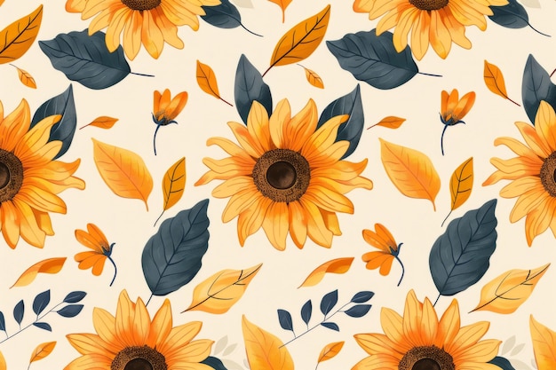 Pattern of sunflowers on a light background Seamless pattern of beautiful yellow sunflowers