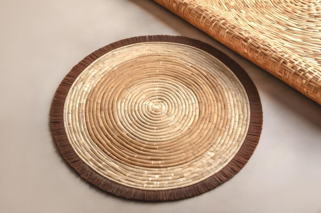 Pattern and texture of bamboo and straw round rug