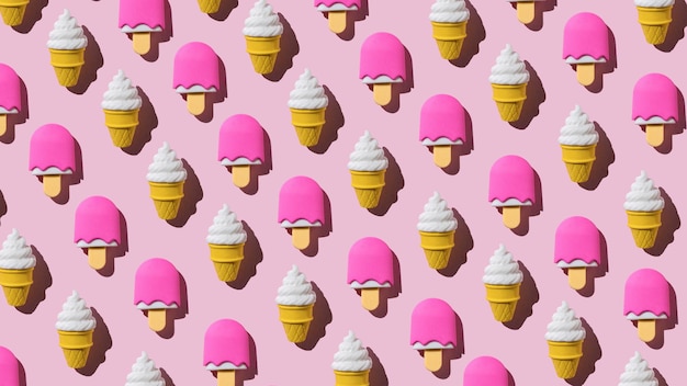 Photo a pattern of two popular types of ice cream on a pink background