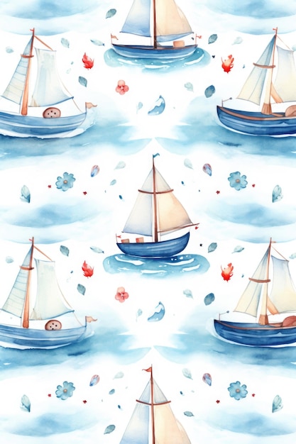 Photo pattern watercolor boats