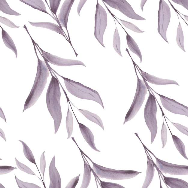 Pattern Watercolor purple leaves A set elements on a white background