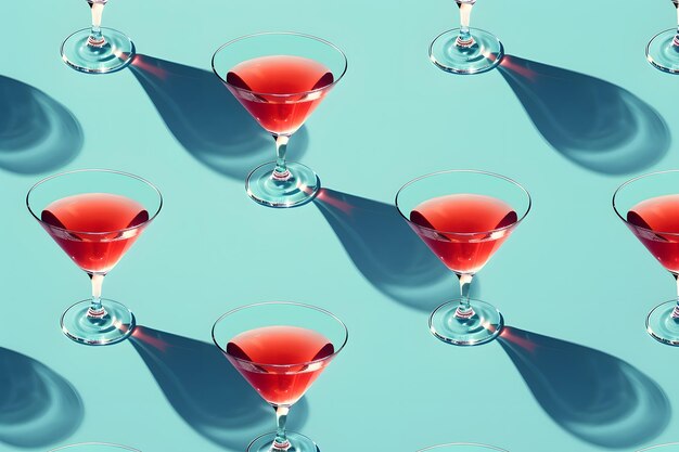 Pattern of Wine Glasses on Blue Background