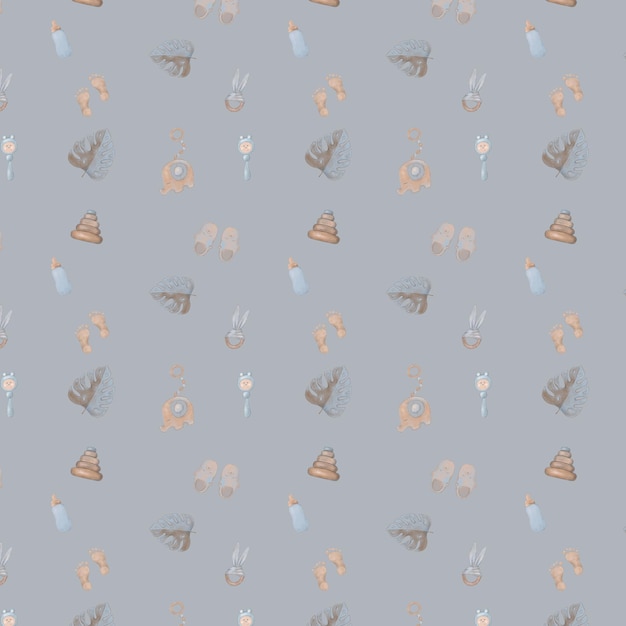 Photo pattern with baby illustration, seamless pattern, newborn pattern