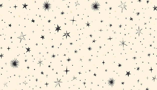 a pattern with black stars and dots on a beige background