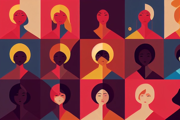 Pattern with female portraits of various nationalities and cultures Happy International Women39s Day Repeatable background with women of different cultures and ethnicity Flat vector illustration