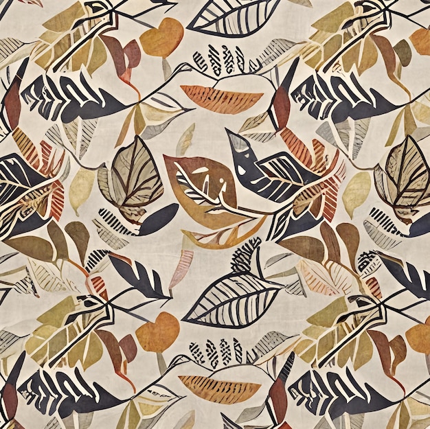 A pattern with leaves and leaves on a beige background.