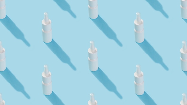 Pattern with nasal spray on a blue background with deep shadows healthcare pharmacy and medicine con