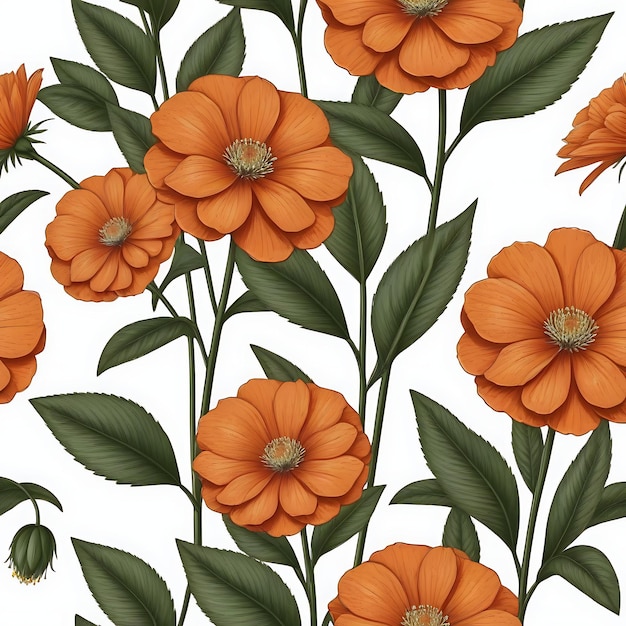 a pattern with orange flowers on a white background