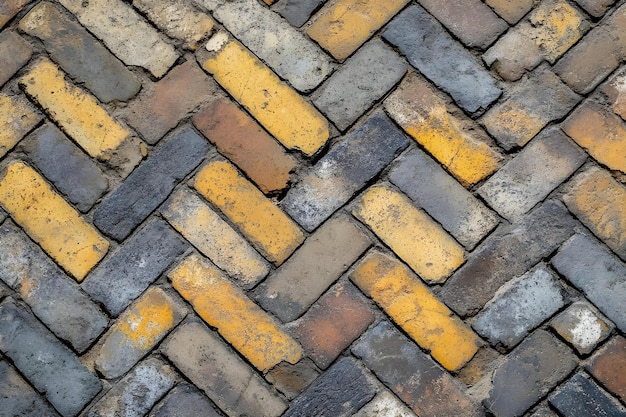 Photo pattern with rectangular yellow brick tiles in the form of a herringbone diagonal texture abstract