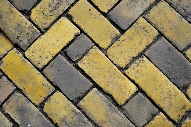 Photo pattern with rectangular yellow brick tiles in the form of a herringbone diagonal texture abstract