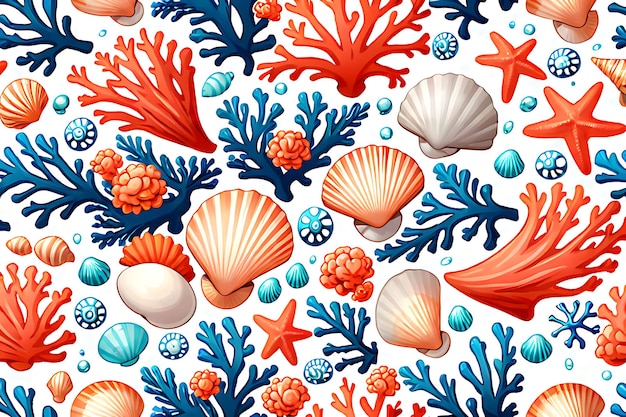 a pattern with sea shells and corals