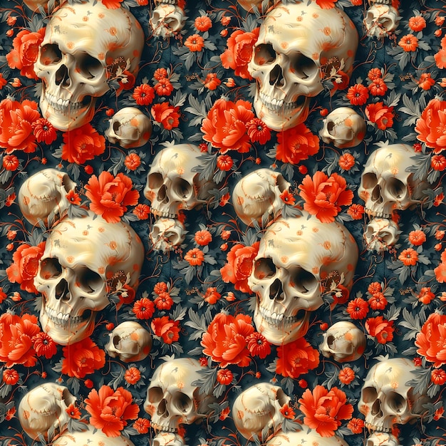 Photo a pattern with a skull and flowers on it