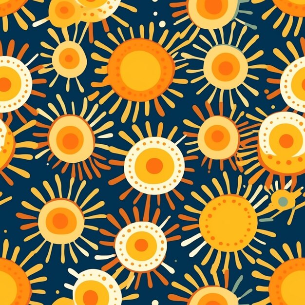 A pattern with sun on a dark background