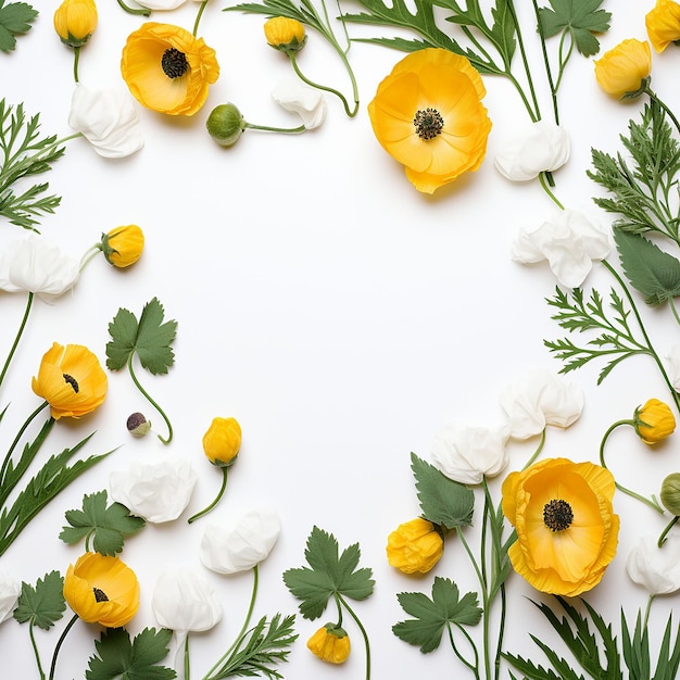 Pattern of yellow flowers on a light background generated ia