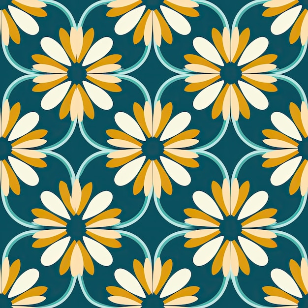 a pattern of yellow and white flowers with yellow and orange flowers