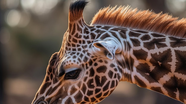 Patterned hair on giraffes mane closeup AI generated