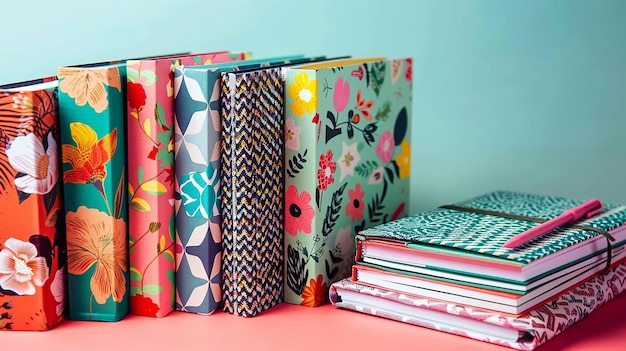 Patterned Notebooks on a Study Desk