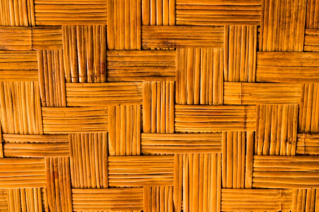 The patterned wall is made of woven bamboo.