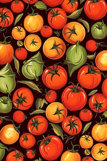 Patterns of tomatoes on a colorful red background