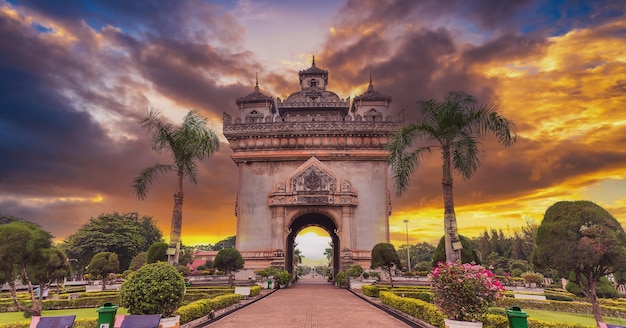 Patuxai literally meaning Victory Gate and sunset in Vientiane,Laos