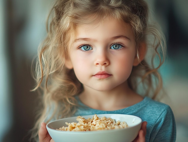 Paula kid with a bowl of food in the style ai generated