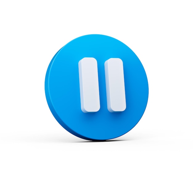 Pause button 3d blue button isolated on white background 3d illustration