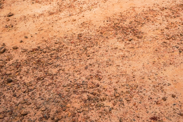 The pavement is red with small rocks.