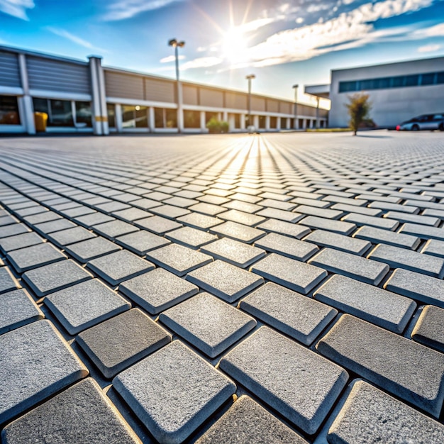 Photo paving stones on floor in parking lotconcept of laying paving slabs and paverstextured concrete for gray floorsconcrete pavement blocksspace for text