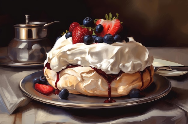 Pavlova dessert berry Generate Ai