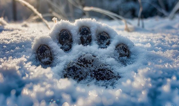 Photo a paw print of a paw print in the snow