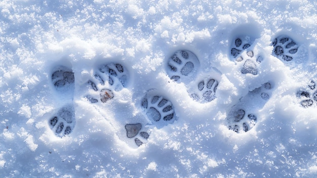 Photo a paw print in the snow with a paw print of a paw print