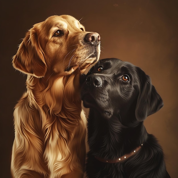 Photo pawfect duo hyperrealistic portrait of golden retriever and black labrador