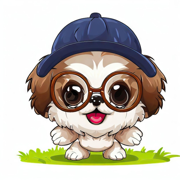 Paws and Panache Shih Tzu in Hat and Glasses Generative AI