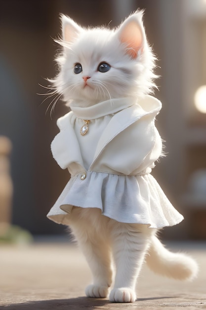 Paws and Purrfection Adorable White Kitten in Chic Ensembles