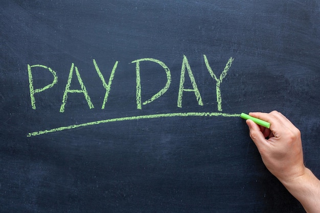 Pay Day text on blackboard. Writing on a chalkboard