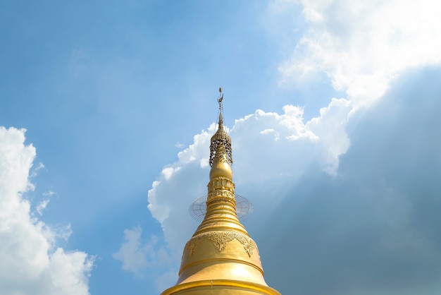 Payathonzu, Myanmar - March 2, 2018 : Golden Pagoda at Tai Ta Ya Monastery or Wat Sao Roi Ton Temple