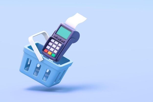 Payment terminal in shopping basket 3d illustration